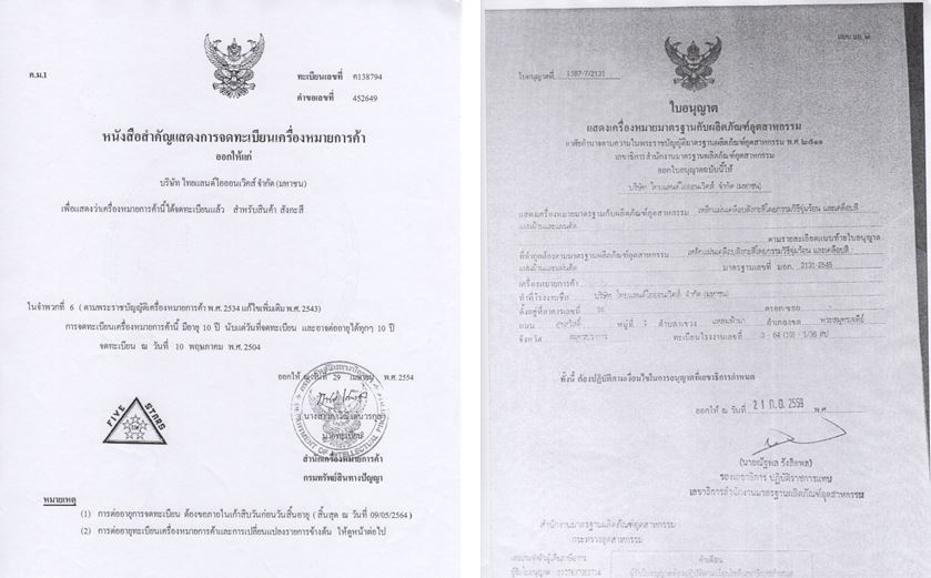 ใบ มอก. สังกะสี รีดลอน 