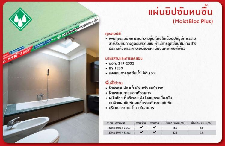 ยิปซั่มบอร์ด ราคาถูก เอสซีจี มอยส์บล็อก ทนชื้น moistbloc