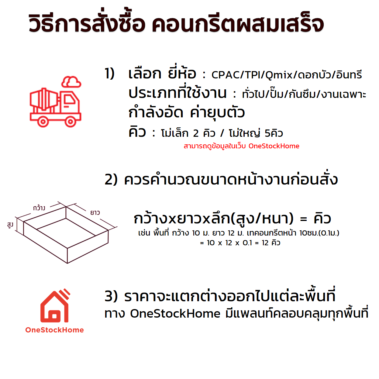 วิธีการสั่งซื้อคอนกรีตผสมเสร็จ OneStockHome ปูนเท ปูนมิกซ์