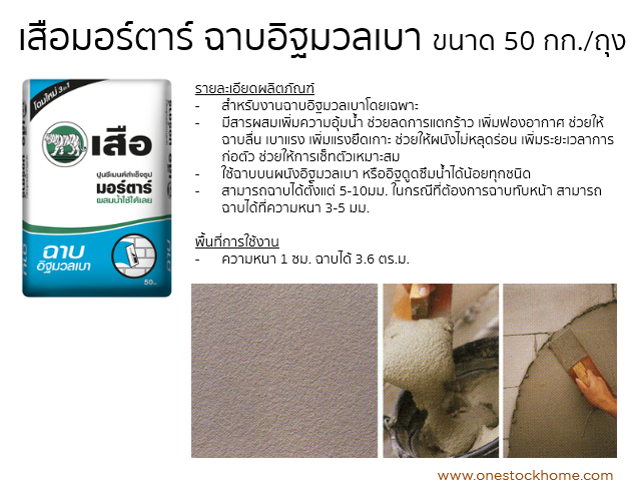 ปูนสำเร็จรูป เสือมอร์ตาร์ ฉาบอิฐมวลเบา