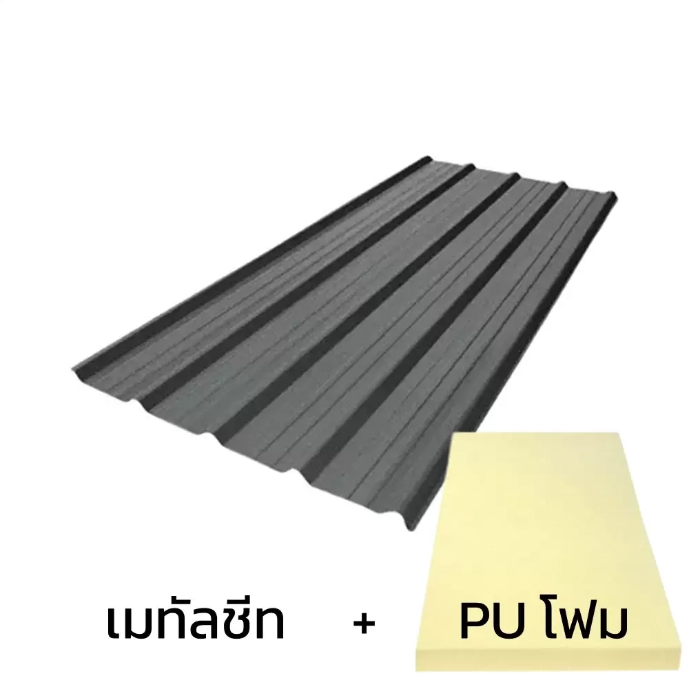 เมทัลชีท 0.50 มม. บลูสโคป สี Earth Brown AZ150 มอก. + ฉนวน PU 1 นิ้ว 25K-1