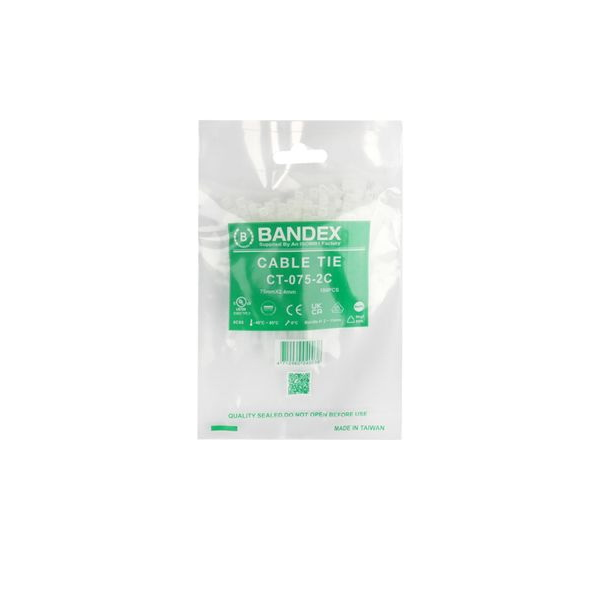 เข็มขัดรัดสายไฟ BANDEx รุ่น CT-075-2C ขนาด 3 นิ้ว (แพ็ค 100 ชิ้น) สีขาว-1