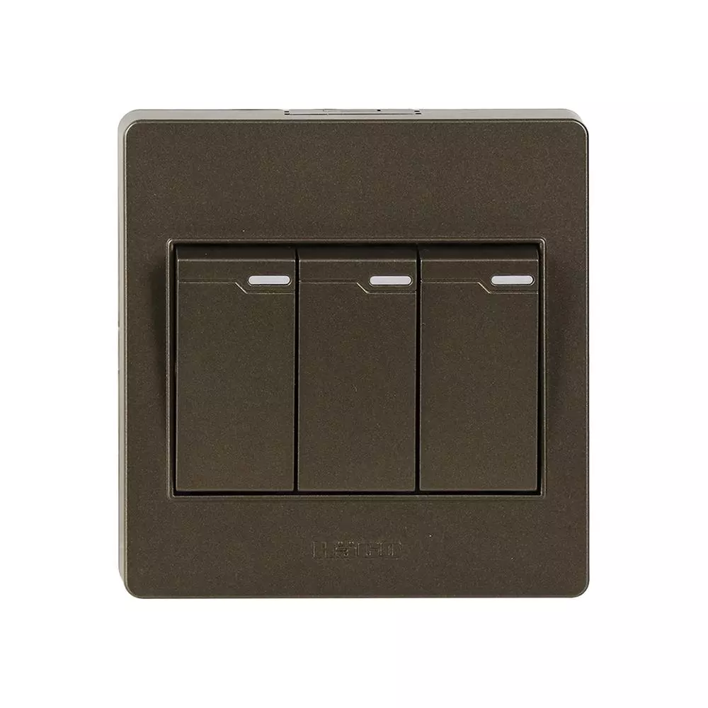 ชุดสวิตช์ 1 ทาง 3 ช่อง HACO M3N-S31-CC สีน้ำตาลดำ (1112950)-1