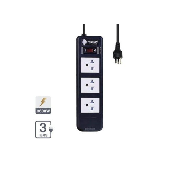 รางปลั๊กไฟ 3 ช่อง รุ่น BVC315T-3M 3x1.5 ขนาด 3 เมตร สีดำ-1