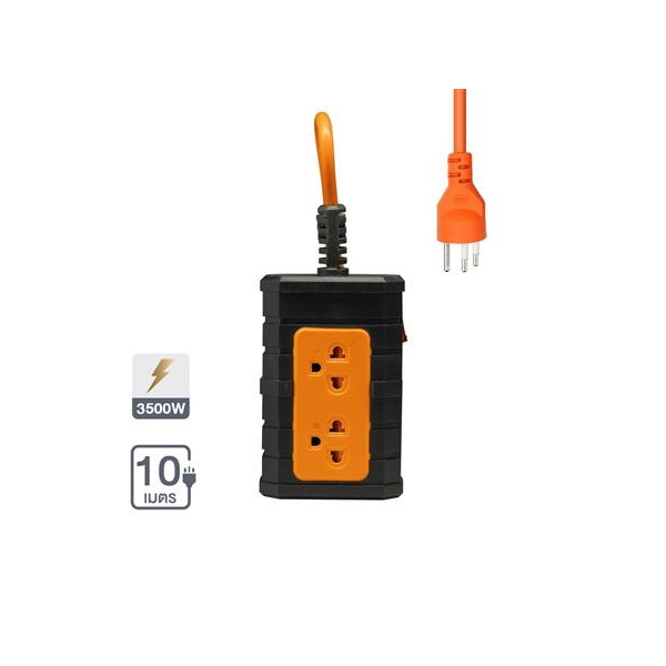 ปลั๊กไฟสนาม พร้อมสายไฟ 2 ช่อง 1 สวิตช์ 2 USB รุ่น F5ST3-TOOL-2102 ขนาด 10 เมตร สีดำ - ส้ม-1