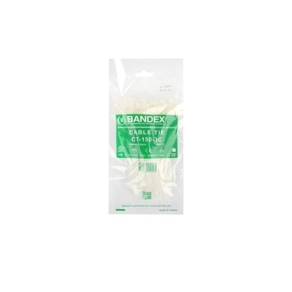 เข็มขัดรัดสายไฟ BANDEx รุ่น CT-150-3C ขนาด 6 นิ้ว (แพ็ค 100 ชิ้น) สีขาว-1
