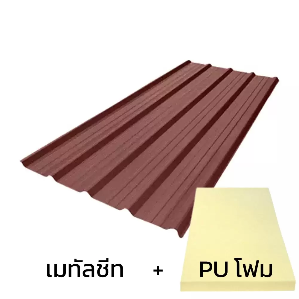 เมทัลชีทลอน 760 บลูสโคปพรีม่า สีพรีม่าเรด AZ100 มอก. หนา 0.48 มม. + ฉนวน PU 1 นิ้ว 25K-1