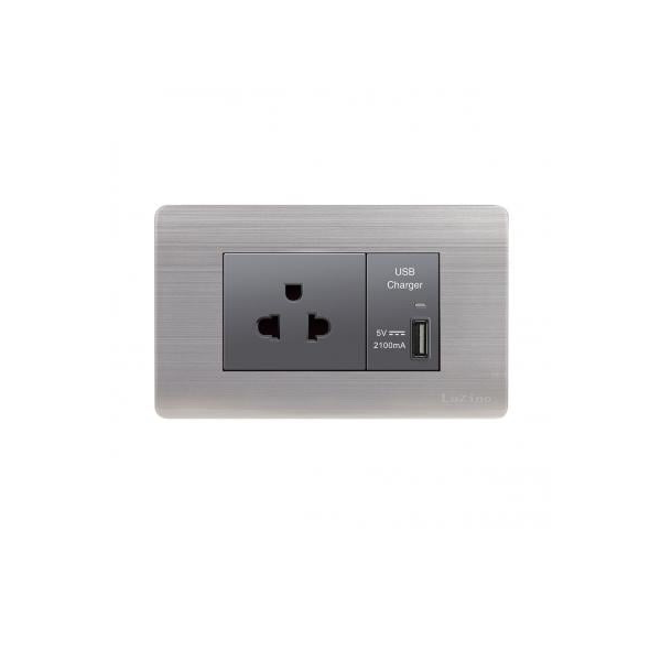 ชุดเต้ารับ 1 ช่อง พร้อม USB 2.1A 1 ช่อง รุ่น Brush A85-C28E25 สีเงิน-1
