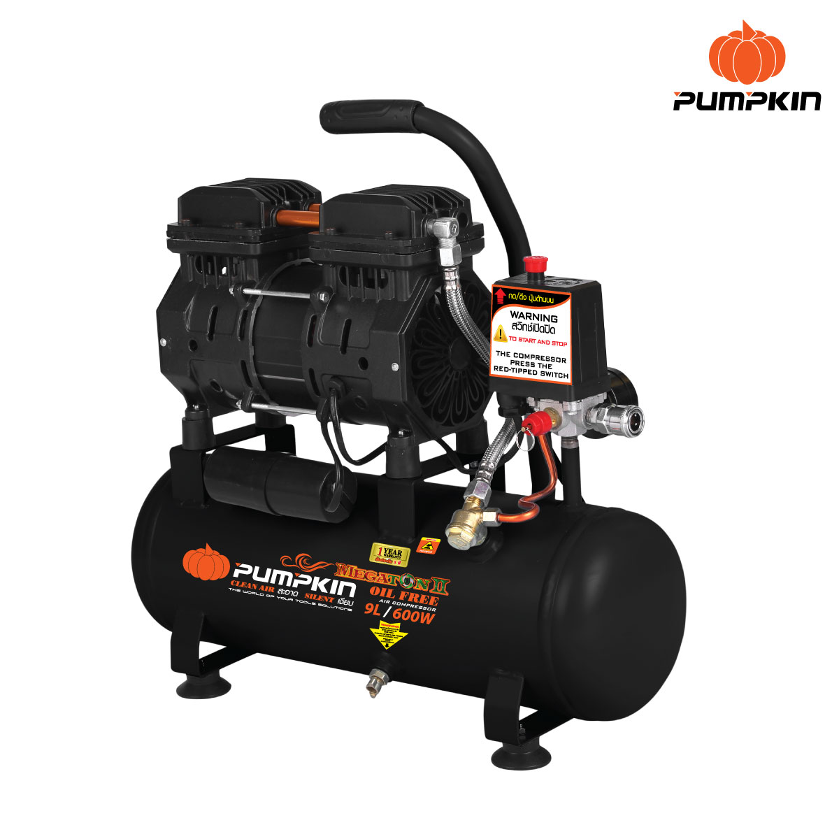 Oil-free air compressor PUMPKIN MEGATON II 600 Watt 9 Liter (1193347)-1