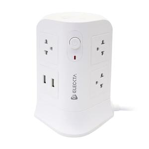 รางปลั๊กไฟทาวเวอร์ 6 ช่อง 2 สวิตช์ 4 USB ELECKTA 3 ม. สีขาว (1206137)