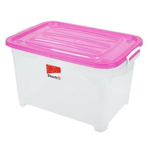 กล่องเก็บของ มีล้อ ฝาล็อค STACKO S105 A 100 ลิตร 50x70x42 ซม. สีชมพู (1141971)