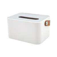TISSUE BOX LEATHER HANDLE KECH WHITE