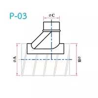 อุปกรณ์ท่อลม P-03 ท่อแยก รองเท้า ฐานโค้ง
