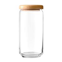 ขวดโหลแก้ว1L กลม ฝาดึง ไม้ POP JAR