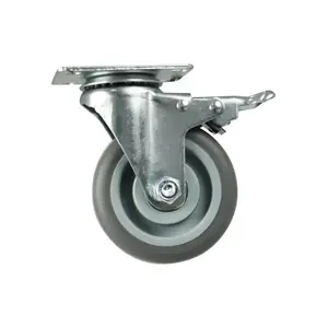 DEXZON TPR rubber wheels, swivel base, with brakes, 4 inches, gray-1