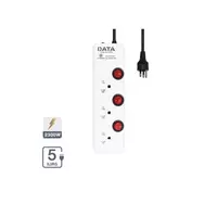 3-socket, 3-switch power strip, model HM3359, size 5 meters, white