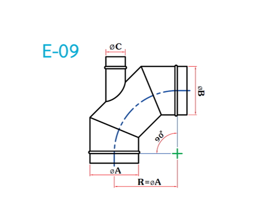 อุปกรณ์ท่อลม E-09 ข้องอ 90+แยก-1