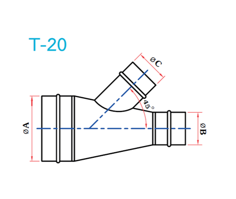อุปกรณ์ท่อลม T-20 3ทางลดเฉียง-1