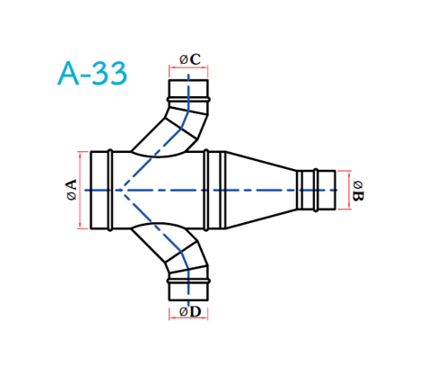 อุปกรณ์ท่อลม A-33 4ทางลด+งอ45-1