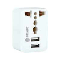 ปลั๊กแปลง 2 ขา แบน TOSHINO 2 USB 2.1A ขาว