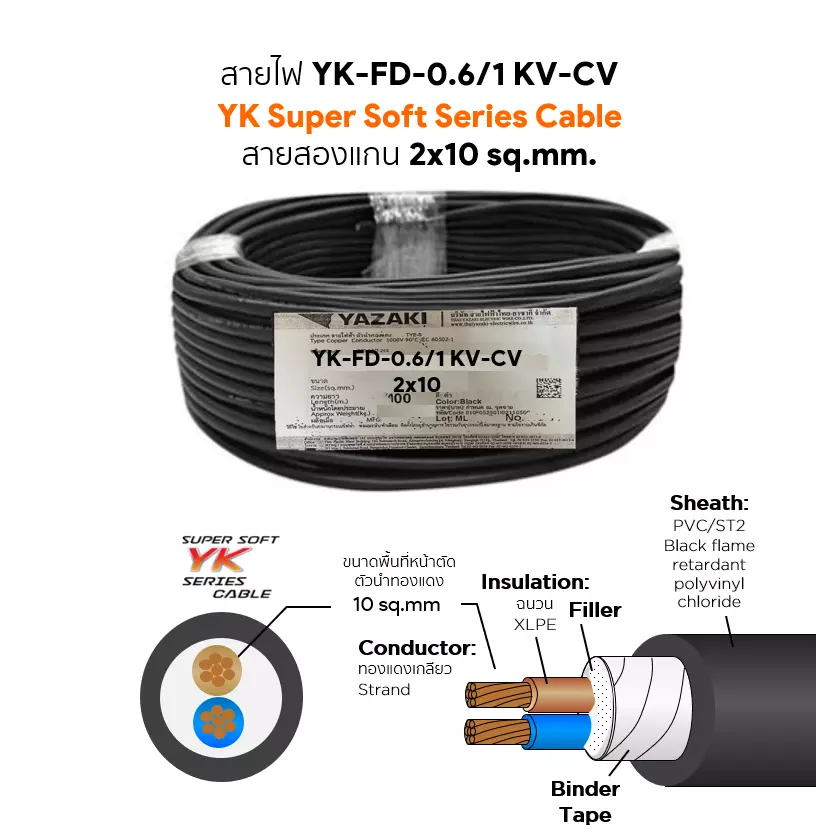 สายไฟ YK FD-CV 2x10 ตร.มม. YAZAKI 0.6/1 kV-1