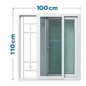 หน้าต่างบานเลื่อน UPVC มุ้ง เหล็กดัด HOFFEN F6 100x110 ซม. สีขาว-1