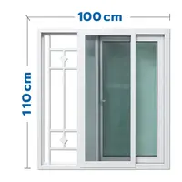 หน้าต่างบานเลื่อน UPVC มุ้ง เหล็กดัด HOFFEN F6 100x110 ซม. สีขาว