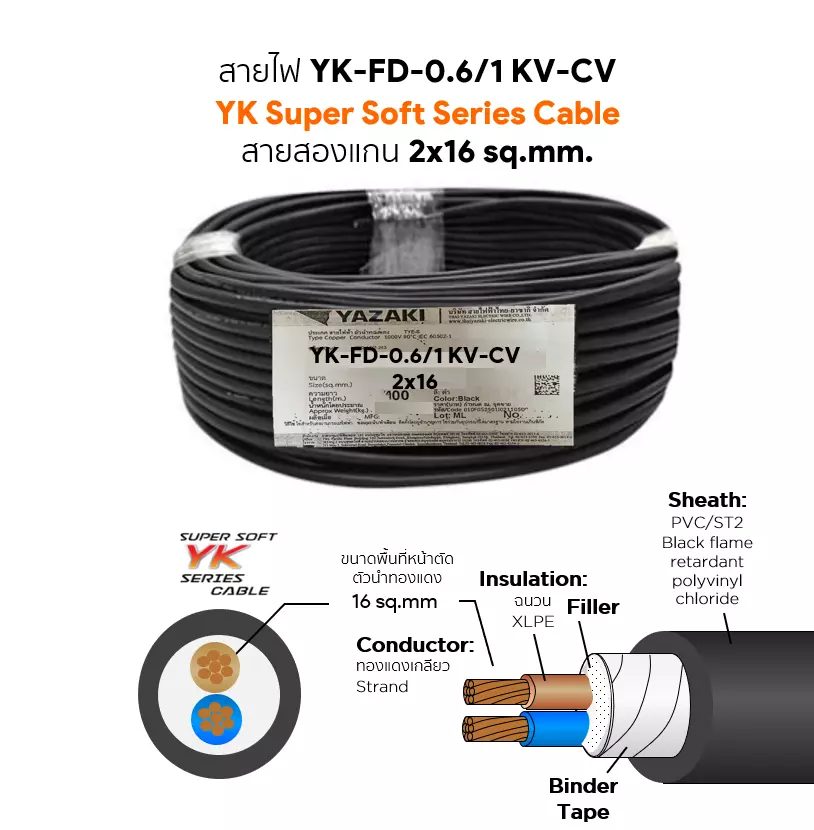 สายไฟ YK FD-CV 2x16 ตร.มม. YAZAKI 0.6/1 kV-1