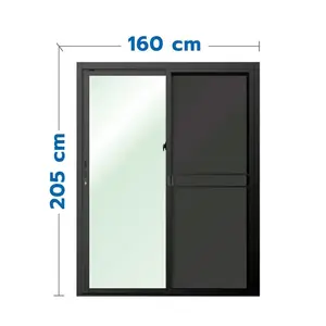 ประตูบานเลื่อน อะลูมิเนียม S-S มุ้ง LYNN OK 160X205 ซม. สีดำ-1