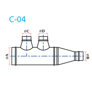 อุปกรณ์ท่อลม C-04 4ทาง ขาคู๋ ฐานเอียง 2 ด้าน+ข้อลด -1