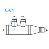 อุปกรณ์ท่อลม C-04 4ทาง ขาคู๋ ฐานเอียง 2 ด้าน+ข้อลด 