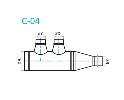 อุปกรณ์ท่อลม C-04 4ทาง ขาคู๋ ฐานเอียง 2 ด้าน+ข้อลด -1