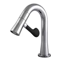 Single faucet for washbasin with LED light, Soft Paddle model, COTTO CT1301C43BL, black soft-brush handle (chrome faucet body)