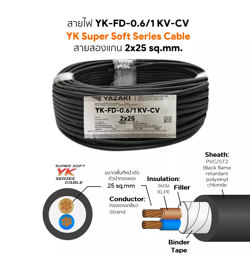 สายไฟ YK FD-CV 2x25 ตร.มม. YAZAKI 0.6/1 kV-1