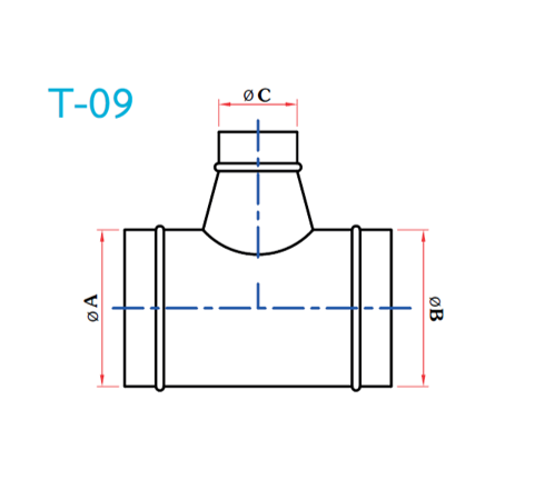 อุปกรณ์ท่อลม T-09 3ทางT ฐานเอียง 2 ด้าน-1