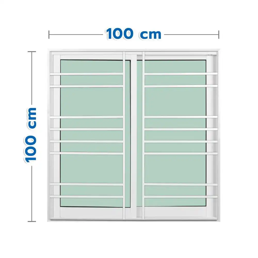 หน้าต่างบานเลื่อนอะลูมิเนียม พร้อมมุ้งลวดและเหล็กดัด S-S KPA โมเดิร์น 100x100 ซม. สีขาว-1