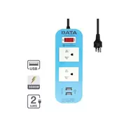 Power strip, 2 sockets, 1 switch, 2 USB, model WL124I BL, size 2 meters, blue