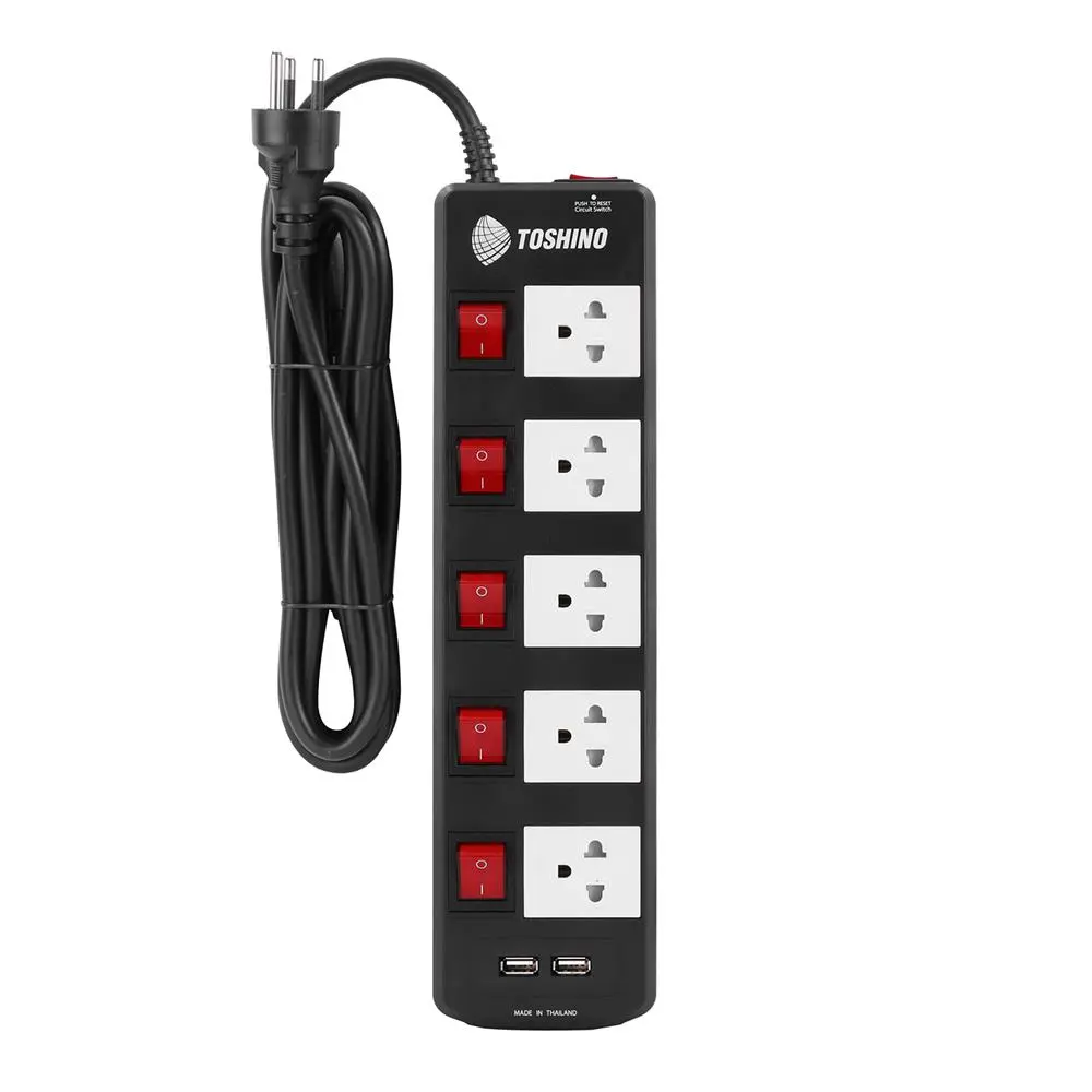 รางปลั๊กไฟ5ช่อง5สวิตซ์2USB TIS515USB-5M-1