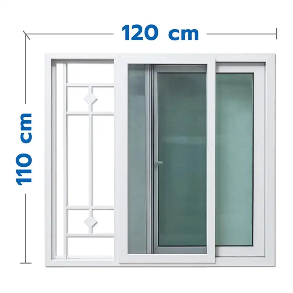 หน้าต่างบานเลื่อน UPVC มุ้ง เหล็กดัด HOFFEN F6 120x110 ซม. สีขาว-1