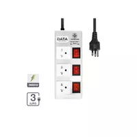 Power strip, 3 sockets, 3 switches, 16A, model HMDW3656M3S, 3 meter long power cord, silver color