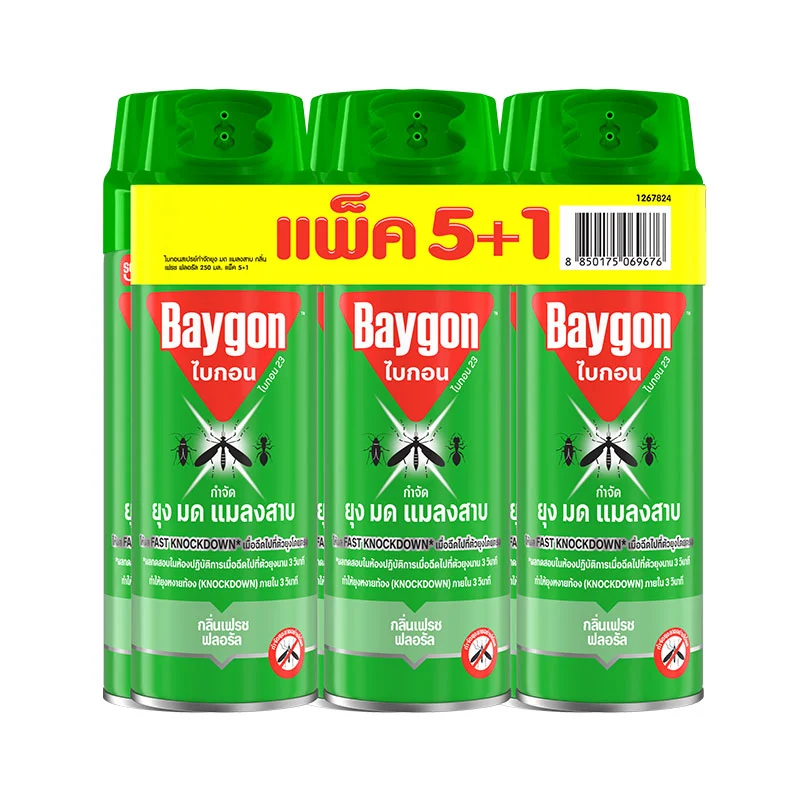 Baygon Insect Killer Spray Green 250 ml x 5+1-1