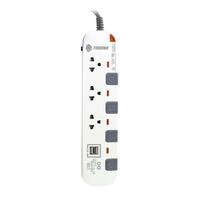 รางปลั๊กไฟ 3 ช่อง 4 สวิตซ์ 2 USB TOSHINO P3375USB WG 5 ม. สีขาว-เทา
