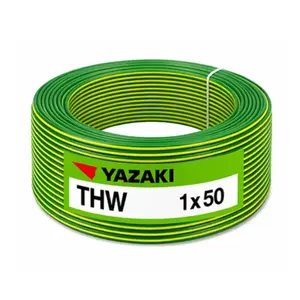 สายไฟ THW 1x50 ตร.มม. สีเขียวแถบเหลือง YAZAKI (แบ่งขายเป็นเมตร)