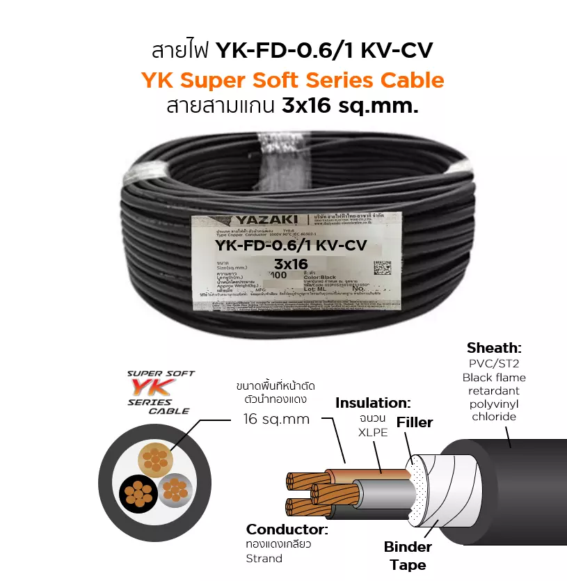 สายไฟ YK FD-CV 3x16 ตร.มม. YAZAKI 0.6/1 kV-1