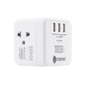 4-socket power strip, 1 switch, 3 USB, 2M square-1