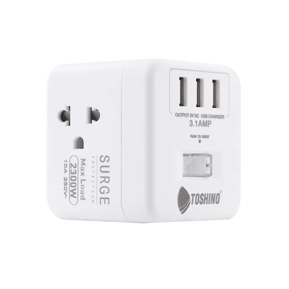 4-socket power strip, 1 switch, 3 USB, 2M square-1