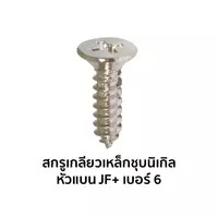 สกรูเกลียวเหล็กชุบนิเกิล หัวแบน JF+ เบอร์ 6
