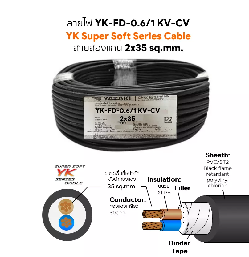 สายไฟ YK FD-CV 2x35 ตร.มม. YAZAKI 0.6/1 kV-1