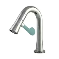 Single faucet for washbasin with LED light, Soft Paddle model, COTTO CT1301C43BU#WH, blue soft handle (white faucet body)