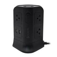 รางปลั๊กไฟทาวเวอร์ 6 ช่อง 2 สวิตช์ 4 USB ELECKTA 3 ม. สีดำ